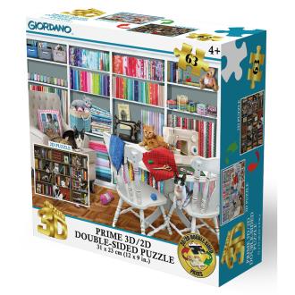Puzzle 2D/3D - Mačići u šivaćoj sobi / Mačja knjižnica 63 kom 31x23cm Giordano